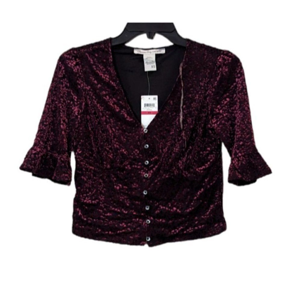 American Rag Cie 9HK21 Womens Size XS Zinf Andel 3/4 Sleeve V Neck Blouse Top